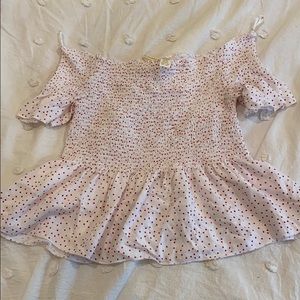 Off shoulder red and white top